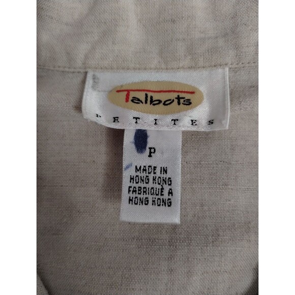Talbots Linen/Cotton Women's Petite Large Beige Embroidered Button-Up Shirt - Picture 9 of 11
